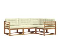 vidaXL Conjunto de sofás de Exterior con cojín 4 pcs Natural y Crema, Sofá Modular de Jardín, Conjunto Seccional Durable, Asientos Cómodos para Patio, Lounge Moderno de Madera de Acacia