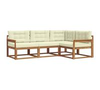 vidaXL Conjunto de sofás de Exterior con cojín 4 pcs Natural y Crema, Sofá Modular de Jardín, Conjunto Seccional Durable, Asientos Cómodos para Patio, Lounge Moderno de Madera de Acacia