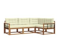 vidaXL Conjunto de sofás de Exterior con cojín 4 pcs Natural y Crema, Sofá Modular de Jardín, Conjunto Seccional Durable, Asientos Cómodos para Patio, Lounge Moderno de Madera de Acacia