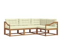 vidaXL Conjunto de sofás de Exterior con cojín 4 pcs Natural y Crema, Sofá Modular de Jardín, Conjunto Seccional Durable, Asientos Cómodos para Patio, Lounge Moderno de Madera de Acacia