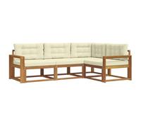 vidaXL Conjunto de sofás de Exterior con cojín 4 pcs Natural y Crema, Sofá Modular de Jardín, Conjunto Seccional Durable, Asientos Cómodos para Patio, Lounge Moderno de Madera de Acacia