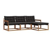 vidaXL Conjunto de sofás de Exterior con cojín 4 pcs Natural y Negro, Sofá de jardín, Moderno y seccional, Asiento Duradero para Exteriores, Set de terraza cómodo