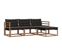 vidaXL Conjunto de sofás de Exterior con cojín 4 pcs Natural y Negro, Sofá de jardín, Moderno y seccional, Asiento Duradero para Exteriores, Set de terraza cómodo