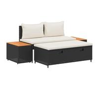 vidaXL Conjunto de sofás de Exterior con cojín 4 pcs Negro y Crema, Sofá Exterior Moderno, Muebles de jardín Elegantes, Banco Rectangular, Asientos de Acacia compactos para tu Patio