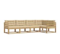 vidaXL Conjunto de sofás de Exterior con cojín 4 pcs y Beige Poliéster, Set de Muebles Modernos para Exterior, Sofá Seccional Versátil, Acacia Marrón, Resistente al Clima