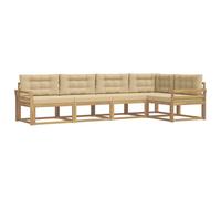 vidaXL Conjunto de sofás de Exterior con cojín 4 pcs y Beige Poliéster, Set de Muebles Modernos para Exterior, Sofá Seccional Versátil, Acacia Marrón, Resistente al Clima
