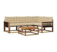 vidaXL Conjunto de sofás de Exterior con cojín 5 pcs Natural y Beige, Conjunto de sofá Moderno para Exterior, Muebles de jardín de Acacia, Asientos cómodos para tu terraza
