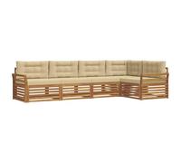 vidaXL Conjunto de sofás de Exterior con cojín 5 pcs Natural y Beige, Set de Confort Exterior, Sofá Seccional Moderno, Muebles de Jardín, Asientos de Terraza para Relajarte