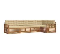 vidaXL Conjunto de sofás de Exterior con cojín 5 pcs Natural y Beige, Set de Confort Exterior, Sofá Seccional Moderno, Muebles de Jardín, Asientos de Terraza para Relajarte