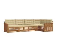 vidaXL Conjunto de sofás de Exterior con cojín 5 pcs Natural y Beige, Set de Confort Exterior, Sofá Seccional Moderno, Muebles de Jardín, Asientos de Terraza para Relajarte