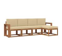 vidaXL Conjunto de sofás de Exterior con cojín 5 pcs Natural y Beige, Set de Sofás Modernos para Jardín, Muebles Resistentes para Terraza y Patio, Diseño en Acacia para el Patio