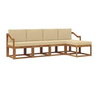 vidaXL Conjunto de sofás de Exterior con cojín 5 pcs Natural y Beige, Set de Sofás Modernos para Jardín, Muebles Resistentes para Terraza y Patio, Diseño en Acacia para el Patio