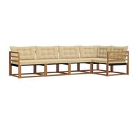 vidaXL Conjunto de sofás de Exterior con cojín 5 pcs Natural y Beige, Sofá de Acacia Moderno, Mobiliario de Jardín Duradero, Conjunto de Lounge Cómodo, Asientos Elegantes para Terraza