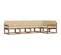 vidaXL Conjunto de sofás de Exterior con cojín 5 pcs Natural y Beige, Sofá de Acacia Moderno, Mobiliario de Jardín Duradero, Conjunto de Lounge Cómodo, Asientos Elegantes para Terraza