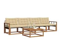 vidaXL Conjunto de sofás de Exterior con cojín 5 pcs Natural y Beige, Sofá de jardín, Asiento Moderno para Exteriores, Mueble seccional Duradero, terraza y Patio