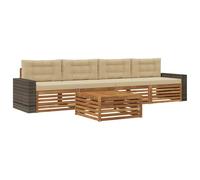 vidaXL Conjunto de sofás de Exterior con cojín 5 pcs Natural y Beige, Sofá de jardín Moderno, mobiliario seccional, Asientos para terraza, Conjunto cómodo y Duradero