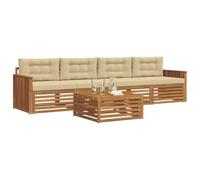 vidaXL Conjunto de sofás de Exterior con cojín 5 pcs Natural y Beige, Sofá de jardín Moderno, mobiliario seccional, Asientos para terraza, Conjunto cómodo y Duradero
