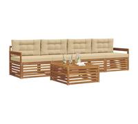 vidaXL Conjunto de sofás de Exterior con cojín 5 pcs Natural y Beige, Sofá de jardín Moderno, mobiliario seccional, Asientos para terraza, Conjunto cómodo y Duradero