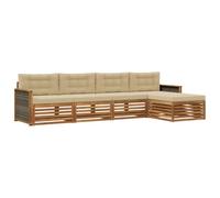 vidaXL Conjunto de sofás de Exterior con cojín 5 pcs Natural y Beige, Sofá de Patio Moderno, Conjunto cómodo y Duradero, Relajarse en el jardín