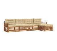 vidaXL Conjunto de sofás de Exterior con cojín 5 pcs Natural y Beige, Sofá de Patio Moderno, Conjunto cómodo y Duradero, Relajarse en el jardín