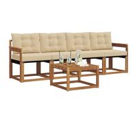 vidaXL Conjunto de sofás de Exterior con cojín 5 pcs Natural y Beige, Sofá de Patio Moderno, Duradero y cómodo, Muebles seccionales para jardín, Ideal para tu terraza