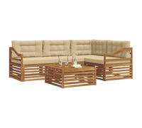 vidaXL Conjunto de sofás de Exterior con cojín 5 pcs Natural y Beige, Sofá Exterior, Lounge de jardín, Moderno y cómodo, Patio y terraza