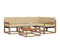 vidaXL Conjunto de sofás de Exterior con cojín 5 pcs Natural y Beige, Sofá Moderno para jardín, Muebles de Patio Resistentes, Acacia, cómodo para Relajarse en la terraza