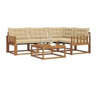 vidaXL Conjunto de sofás de Exterior con cojín 5 pcs Natural y Beige, Sofá Moderno para jardín, Muebles de Patio Resistentes, Acacia, cómodo para Relajarse en la terraza