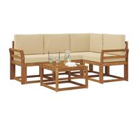 vidaXL Conjunto de sofás de Exterior con cojín 5 pcs Natural y Beige, Sofá seccional de jardín, Muebles Modernos para Exteriores, Lounge cómodo para el Patio, Asientos Ideales para la terraza, un con