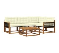 vidaXL Conjunto de sofás de Exterior con cojín 5 pcs Natural y Crema, Conjunto de sofá Moderno para Exterior, Muebles de jardín de Acacia, Asientos cómodos para tu terraza