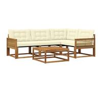 vidaXL Conjunto de sofás de Exterior con cojín 5 pcs Natural y Crema, Conjunto de sofá Moderno para Exterior, Muebles de jardín de Acacia, Asientos cómodos para tu terraza