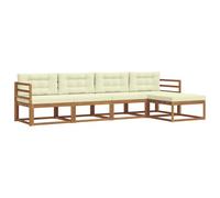 vidaXL Conjunto de sofás de Exterior con cojín 5 pcs Natural y Crema, Juego de Muebles de Exterior, Sofá Moderno para Patio, Lounge Jardín Resistente a la Intemperie, Seccional con Listones