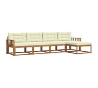 vidaXL Conjunto de sofás de Exterior con cojín 5 pcs Natural y Crema, Juego de Muebles de Exterior, Sofá Moderno para Patio, Lounge Jardín Resistente a la Intemperie, Seccional con Listones