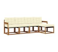 vidaXL Conjunto de sofás de Exterior con cojín 5 pcs Natural y Crema, Juego de Muebles de Jardín, Sofá Moderno para Exterior, Sección Cómoda, Patio Resistente, Asientos para Terraza