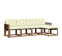 vidaXL Conjunto de sofás de Exterior con cojín 5 pcs Natural y Crema, Juego de Muebles de Jardín, Sofá Moderno para Exterior, Sección Cómoda, Patio Resistente, Asientos para Terraza