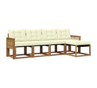 vidaXL Conjunto de sofás de Exterior con cojín 5 pcs Natural y Crema, Juego de Muebles de Jardín, Sofá Moderno para Exterior, Sección Cómoda, Patio Resistente, Asientos para Terraza