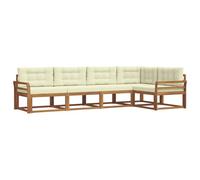 vidaXL Conjunto de sofás de Exterior con cojín 5 pcs Natural y Crema, Mueble de Jardín, Conjunto de Muebles de Patio Moderno, Asientos Cómodos para Jardín