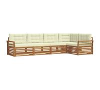 vidaXL Conjunto de sofás de Exterior con cojín 5 pcs Natural y Crema, Set de Confort Exterior, Sofá Seccional Moderno, Muebles de Jardín, Asientos de Terraza para Relajarte