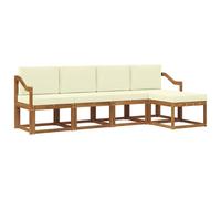 vidaXL Conjunto de sofás de Exterior con cojín 5 pcs Natural y Crema, Set de Sofás Modernos para Jardín, Muebles Resistentes para Terraza y Patio, Diseño en Acacia para el Patio