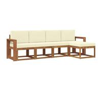 vidaXL Conjunto de sofás de Exterior con cojín 5 pcs Natural y Crema, Set de Sofás Modernos para Jardín, Muebles Resistentes para Terraza y Patio, Diseño en Acacia para el Patio