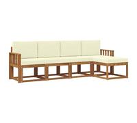 vidaXL Conjunto de sofás de Exterior con cojín 5 pcs Natural y Crema, Set de Sofás Modernos para Jardín, Muebles Resistentes para Terraza y Patio, Diseño en Acacia para el Patio