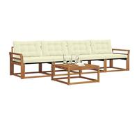 vidaXL Conjunto de sofás de Exterior con cojín 5 pcs Natural y Crema, Sofá de jardín, Asiento Moderno para Exteriores, Mueble seccional Duradero, terraza y Patio