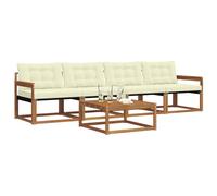 vidaXL Conjunto de sofás de Exterior con cojín 5 pcs Natural y Crema, Sofá de jardín, Asiento Moderno para Exteriores, Mueble seccional Duradero, terraza y Patio
