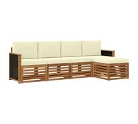 vidaXL Conjunto de sofás de Exterior con cojín 5 pcs Natural y Crema, Sofá de jardín Moderno, Conjunto Exterior, Asientos seccionales, Muebles para Piscina, Textura Beige, Marrón, Relájate