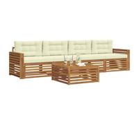 vidaXL Conjunto de sofás de Exterior con cojín 5 pcs Natural y Crema, Sofá de jardín Moderno, mobiliario seccional, Asientos para terraza, Conjunto cómodo y Duradero