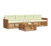 vidaXL Conjunto de sofás de Exterior con cojín 5 pcs Natural y Crema, Sofá de jardín Moderno, mobiliario seccional, Asientos para terraza, Conjunto cómodo y Duradero