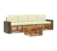 vidaXL Conjunto de sofás de Exterior con cojín 5 pcs Natural y Crema, Sofá de jardín, Mueble seccional Resistente, Set Moderno para Patio, cómodo para tu terraza