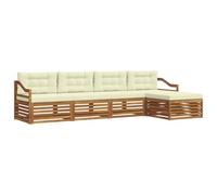 vidaXL Conjunto de sofás de Exterior con cojín 5 pcs Natural y Crema, Sofá de Patio Moderno, Conjunto cómodo y Duradero, Relajarse en el jardín