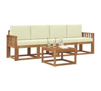 vidaXL Conjunto de sofás de Exterior con cojín 5 pcs Natural y Crema, Sofá Seccional de Jardín, Asientos Modernos, Muebles Resistentes para Patio, Comodidad en la Terraza