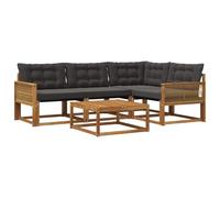 vidaXL Conjunto de sofás de Exterior con cojín 5 pcs Natural y Negro, Conjunto de sofá Moderno para Exterior, Muebles de jardín de Acacia, Asientos cómodos para tu terraza